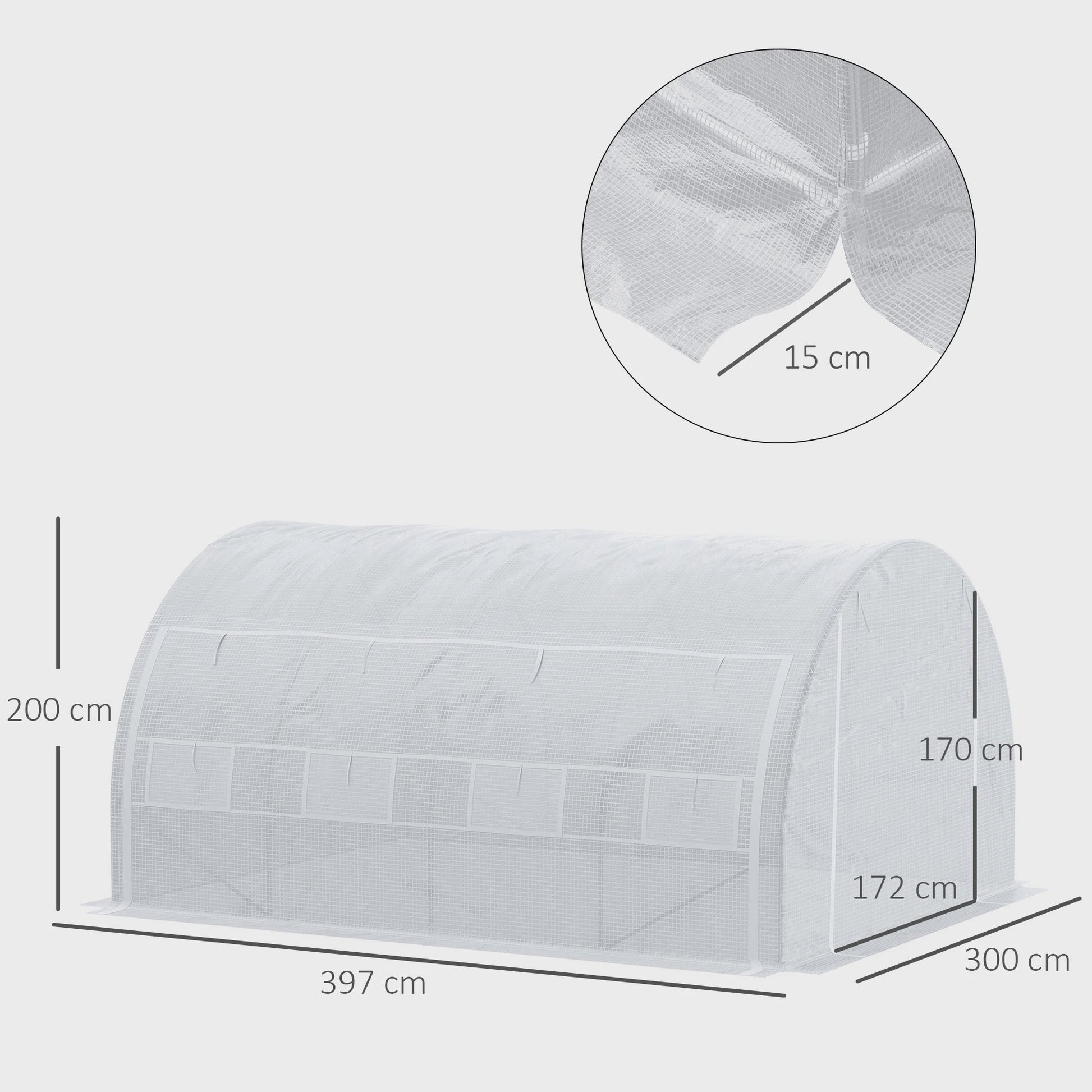 Outsunny Kweekkas 12m² - 4x3x2m - Met Deur, 8 Ramen & PE Anti-UV Doek