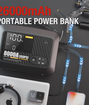 Krachtige 8000A Jump Starter met Luchtpomp - Heavy Duty Auto Startbooster 12V