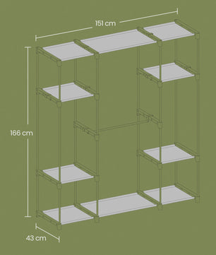 SONGMICS Open Kledingrek met Garderobestang en Legplanken - Zwart, 43x151x166 cm