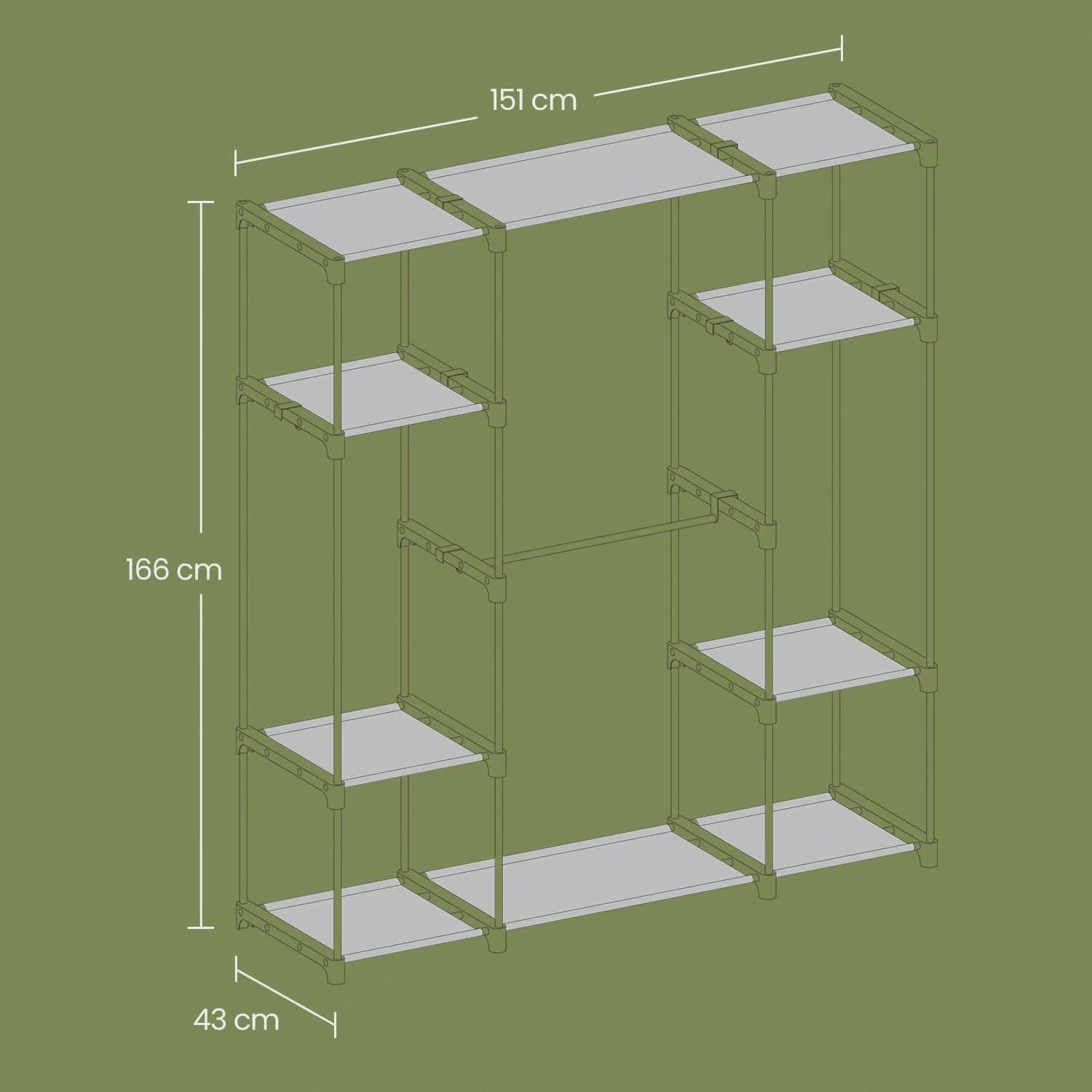 SONGMICS Open Kledingrek met Garderobestang en Legplanken - Zwart, 43x151x166 cm