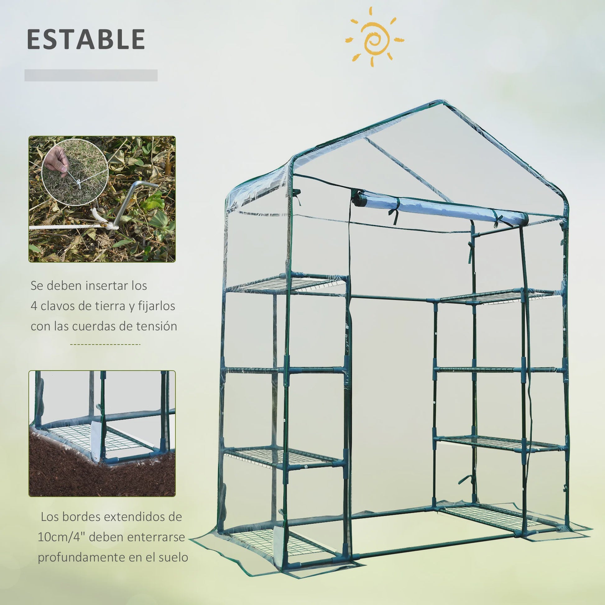 Outsunny Kweekkas Tuinkas met 4 etages - 143x73x195cm - PVC Hoes & Stalen Frame