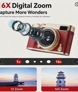 Compacte Digitale Camera met 4K Ultra HD, 16x Zoom & Draaibaar 180° Scherm voor Vlogs