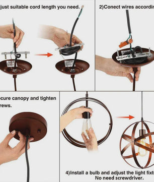 Industriële Metalen Hanglamp - Sfeervolle Bolvormige Kooi Lamp met E27 Fitting