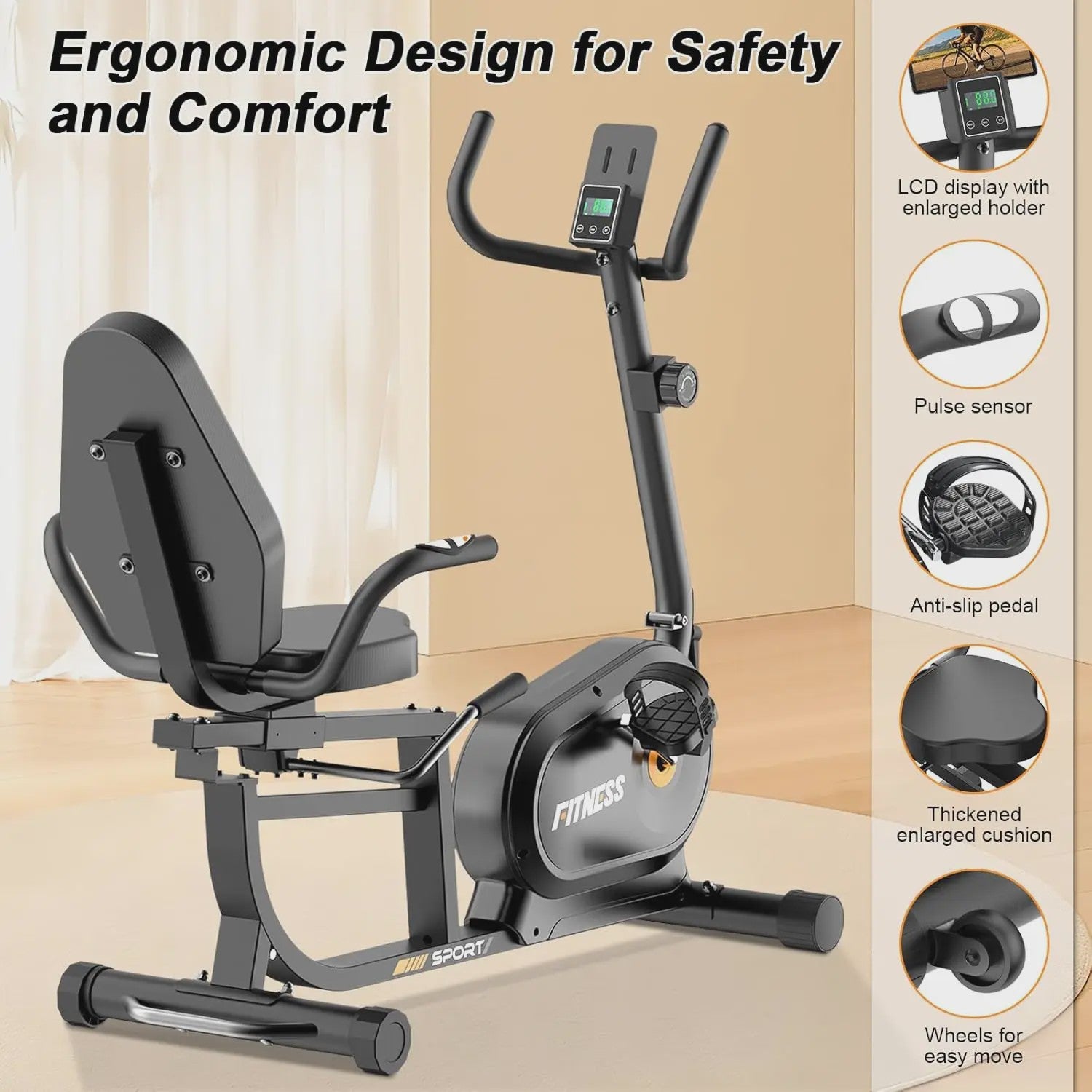 GartistGo 5-in-1 Hometrainer: 16 Niveaus Magnetische Weerstand, Rugsteun, LCD & Hartslagmeters - Max 150kg