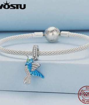 WOSTU 925 Sterling Zilver Papegaai Bedel met Roze Emaille & Kristallen - DIY Sieraden