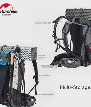 Naturehike Rock Rugzak 60L - Ultralicht, Waterdicht, met Frame & Regenhoes voor Hiking & Outdoor