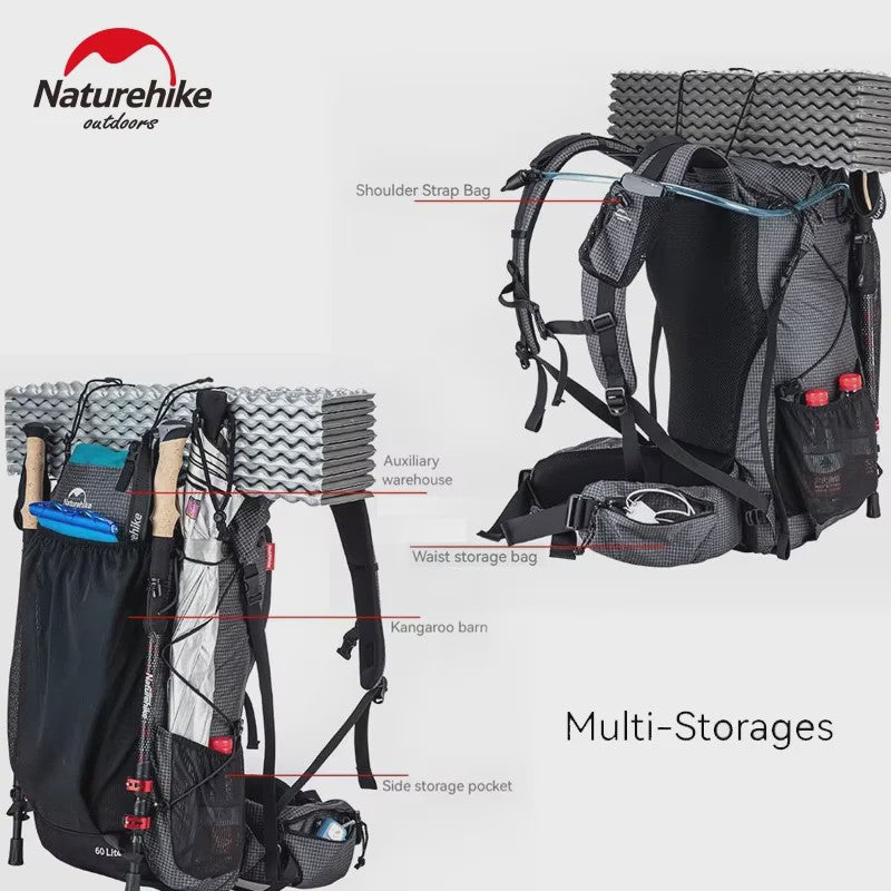 Naturehike Rock Rugzak 60L - Ultralicht, Waterdicht, met Frame & Regenhoes voor Hiking & Outdoor