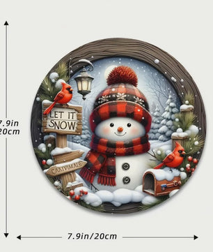 Kerst Sneeuwman Krans Decoratie 7.9" - Acryl Rond Hangend Ornament voor Deur & Muur