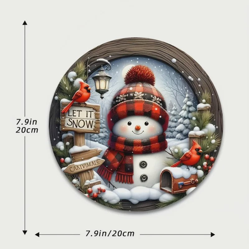 Kerst Sneeuwman Krans Decoratie 7.9" - Acryl Rond Hangend Ornament voor Deur & Muur