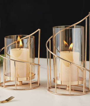 Luxe Metalen Kaarsenhouder met Glazen Cilinder - Geometrisch Draadframe