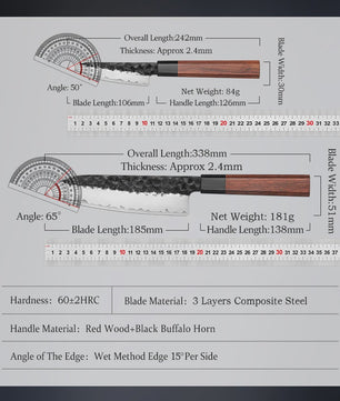 HEZHEN Keukenmes Set 4-delig - 3-laags Composiet Staal, Santoku & Nakiri