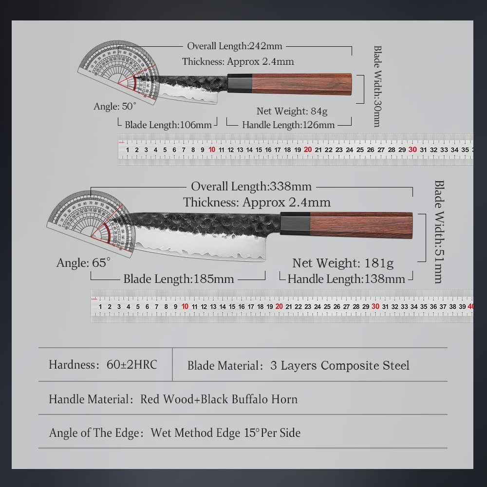 HEZHEN Keukenmes Set 4-delig - 3-laags Composiet Staal, Santoku & Nakiri