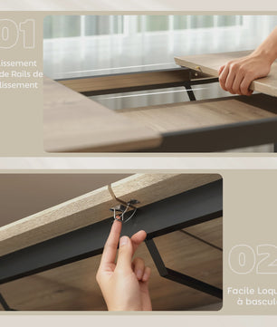 Uitschuifbare Eettafel Industrieel Stijl - 140-180 cm - Natuurlijk Hout Effect - Geschikt voor 6-8 Personen
