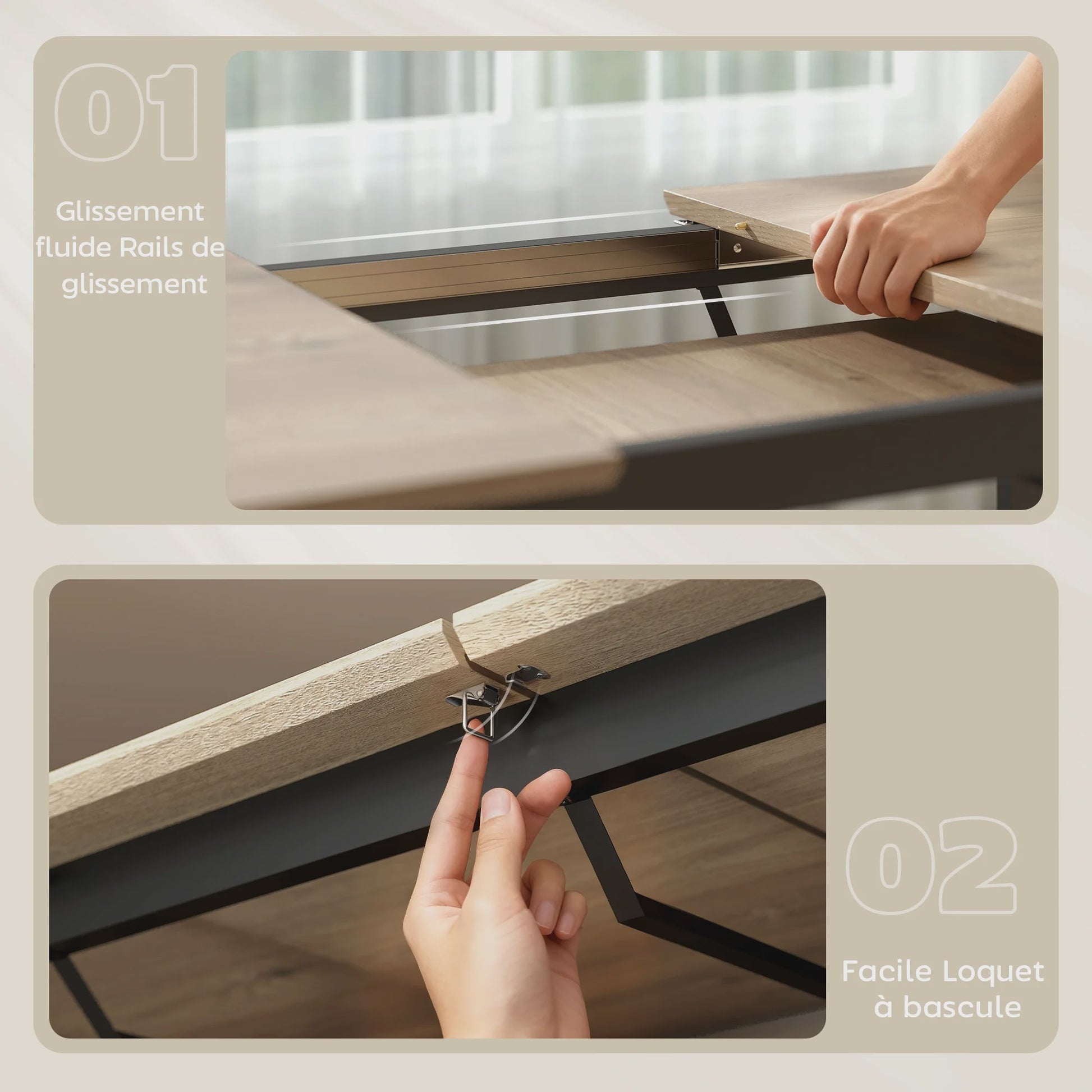 Uitschuifbare Eettafel Industrieel Stijl - 140-180 cm - Natuurlijk Hout Effect - Geschikt voor 6-8 Personen