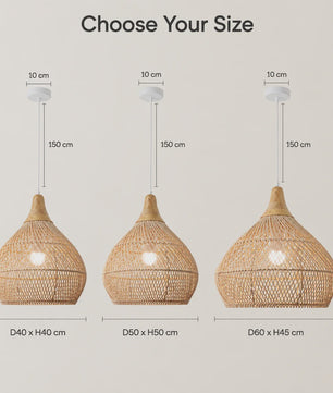 Boho Rotan Hanglamp met Houten Top - Sfeervolle Verlichting voor Woonkamer, Keuken & Eetkamer
