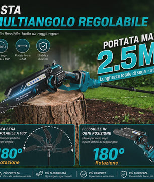 2-in-1 Snoerloze Telescoop Kettingzaag met 2x 4000mAh Accu's