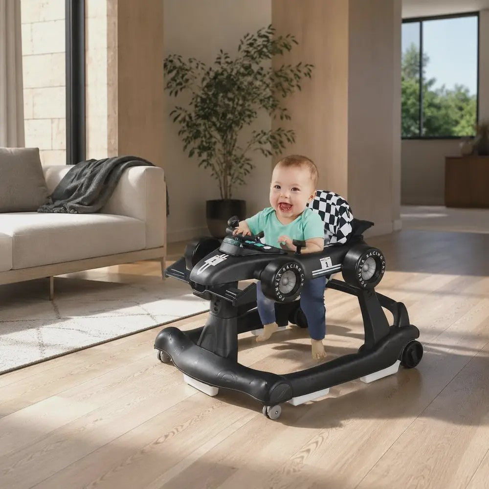 4-in-1 Baby Walker Raceauto - Verstelbaar, Opvouwbaar & Veilig