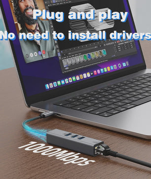 USB-C Docking Station met Gigabit Ethernet (1000Mbps) en 3x USB 3.0 Poorten | 100W PD
