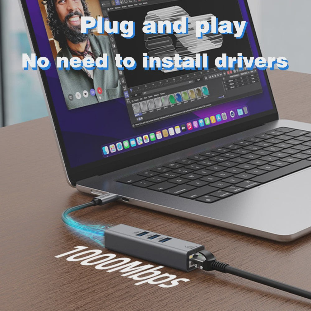 USB-C Docking Station met Gigabit Ethernet (1000Mbps) en 3x USB 3.0 Poorten | 100W PD