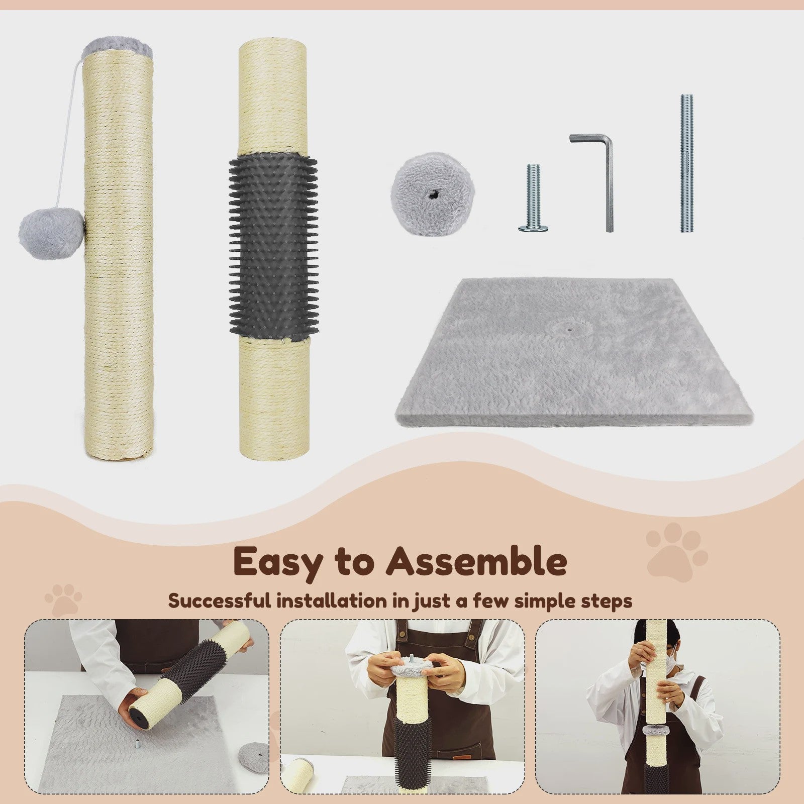 80cm Krabpaal voor Katten met Speelbal en Stabiele Basis