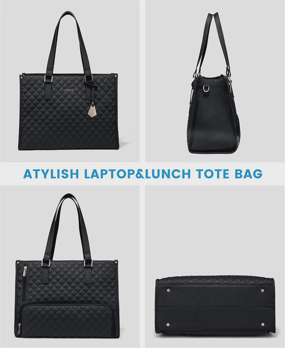 Luxe 2-in-1 Werk & Lunch Tote Bag - Geïsoleerd Compartiment, 15.6" Laptop, Waterafstotend