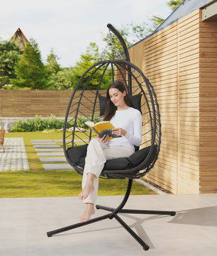 EUGAD Hangende Ei Stoel met Metalen Standaard - Comfortabele Schommelstoel voor Tuin & Balkon (150 kg)