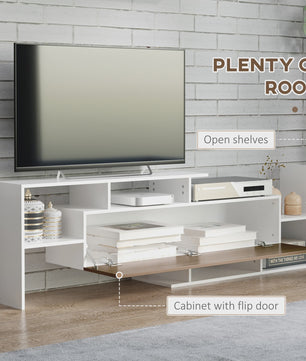 Moderne TV Meubel met Wandrek - 153.6 cm Breed - Wit met Houtdecor Front