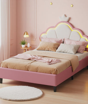 Betoverend Prinsessenbed met Kroon en LED-verlichting - Roze Kinderbed