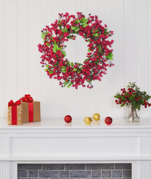 Handgemaakte Kerstkrans met Rode Bessen voor Buiten - Winter Decoratie