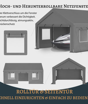 6x4x3m All-Weather Tent - Waterdichte Garage, UV-bescherming, Roll-Up Ramen - Grijs