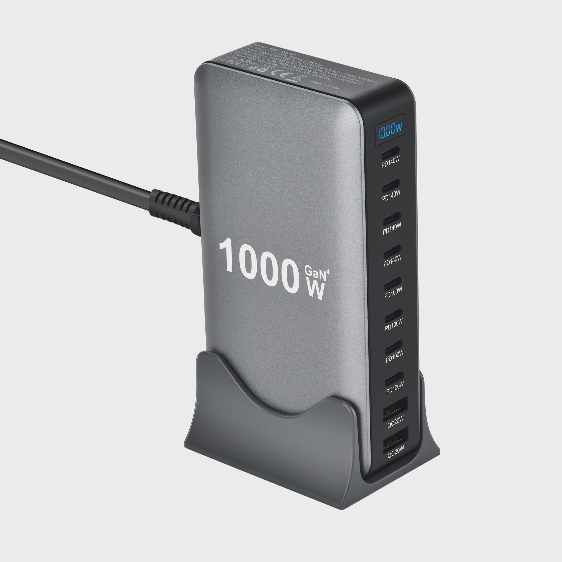 Krachtige 1000W Multi-Poort Desktop Lader met Snelladen voor Laptops en Tablets