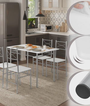 Eetkamer Set: Tafel met 4 Stoelen - Metaal Frame - Compact & Stijlvol