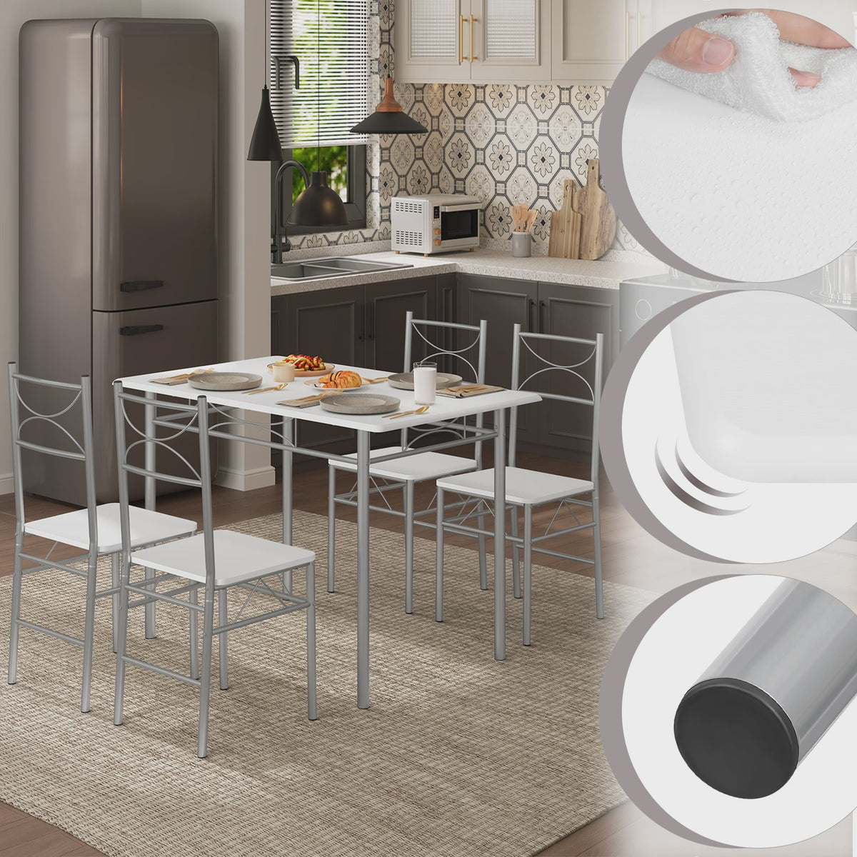 Eetkamer Set: Tafel met 4 Stoelen - Metaal Frame - Compact & Stijlvol