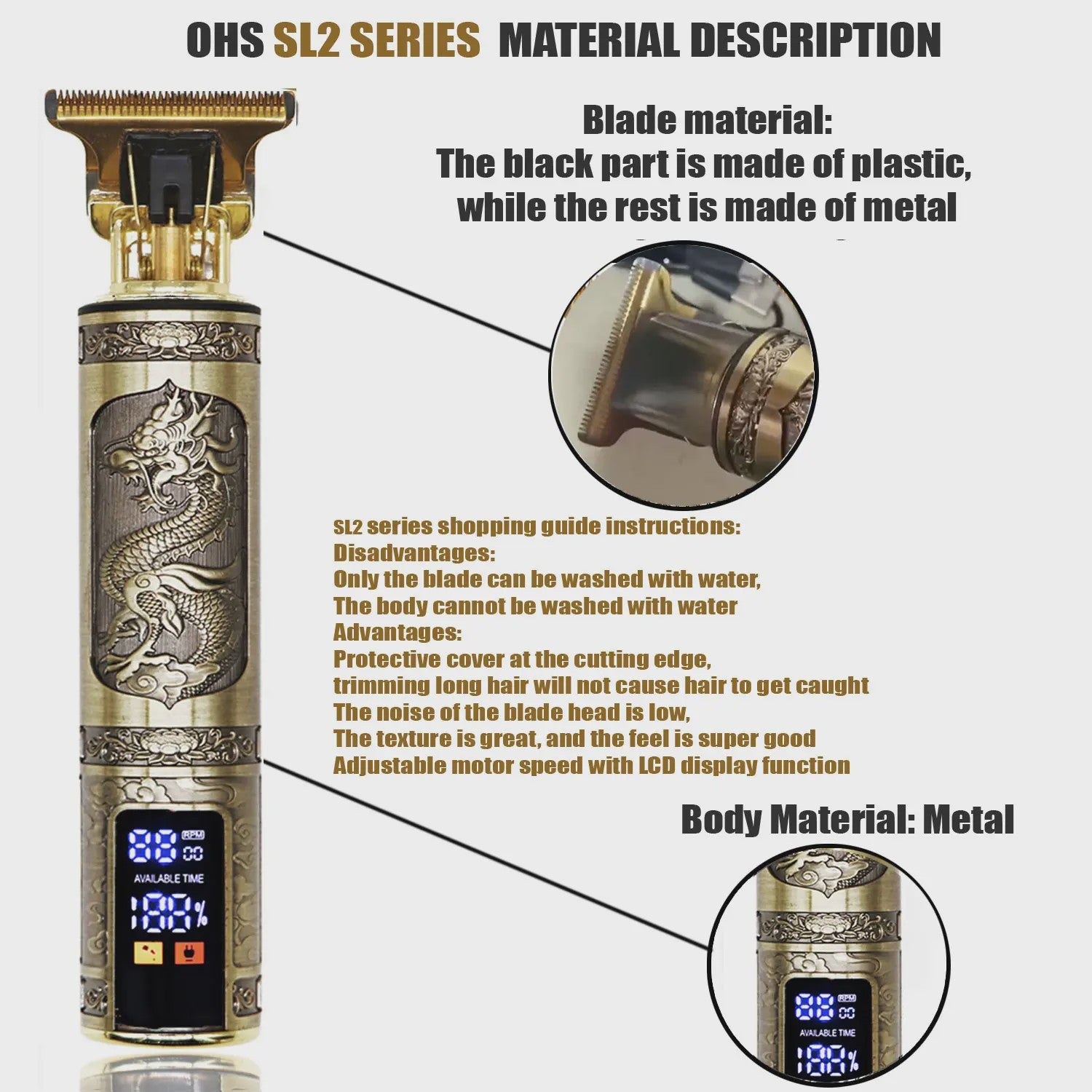 OHS Vintage Oplaadbare T9 Baardtrimmer & Haarsnijmachine - Professionele Draadloze Scheerapparaat voor Mannen