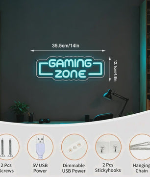 Gaming Zone LED Neon Sign - Dimbare USB Wanddecoratie voor Gamekamer