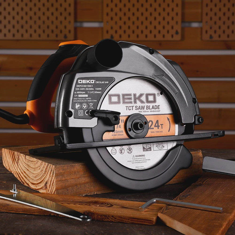 DEKO Elektrische Cirkelzaag 1500W - 185mm Multifunctioneel met Extra Handvat