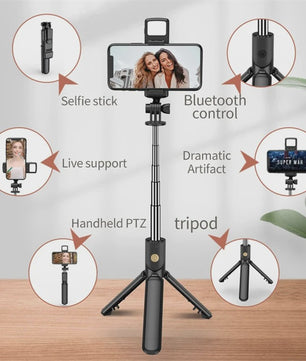 Draadloze Selfie Stick Tripod met Ringlamp en Bluetooth Afstandsbediening