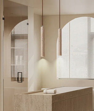 Stijlvolle Cilinder Hanglamp van Travertin Steen - LED Plafondlamp voor Slaapkamer, Eettafel & Keuken
