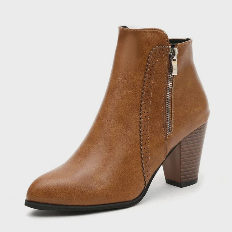 Dames Enkellaarsjes met Blokhak en Rits - Comfortabele Casual Schoenen Herfst 2024