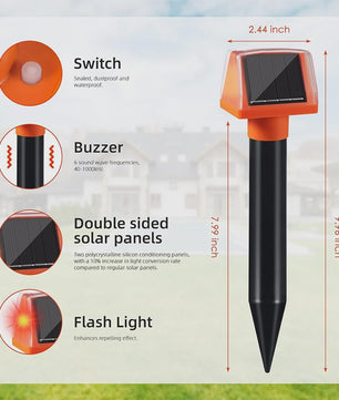 Solar Aangedreven Ongedierteverjager Mollen & Slangen - Waterdicht met LED & Buzzer
