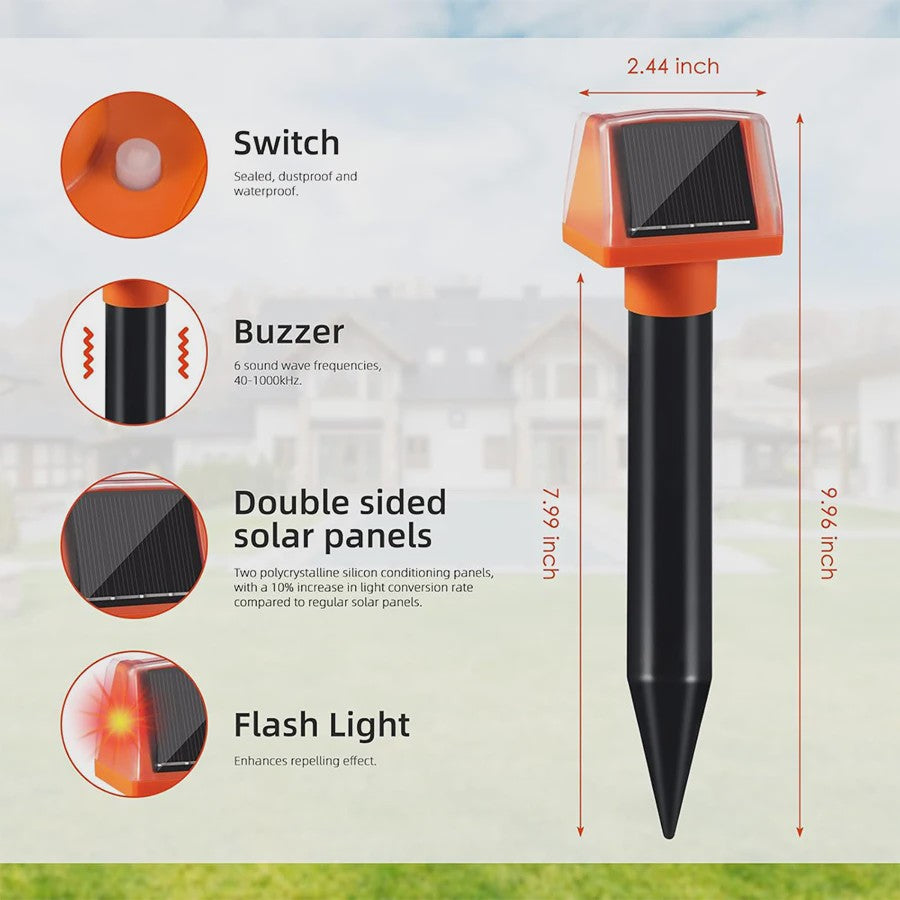 Solar Aangedreven Ongedierteverjager Mollen & Slangen - Waterdicht met LED & Buzzer