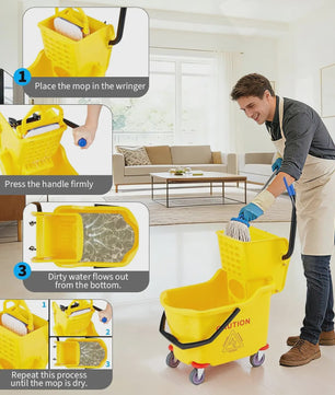 Professionele Dweilemmer met Wringer en Wielen - 32L Capaciteit
