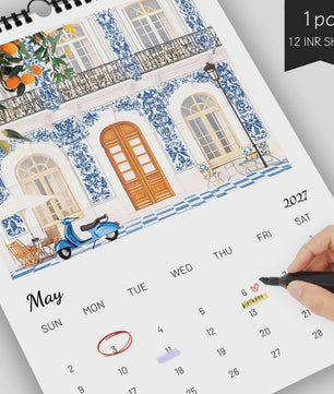 2027 Wandkalender met Ouyang Town Thema - 12 Maanden Planner & Perfect Cadeau