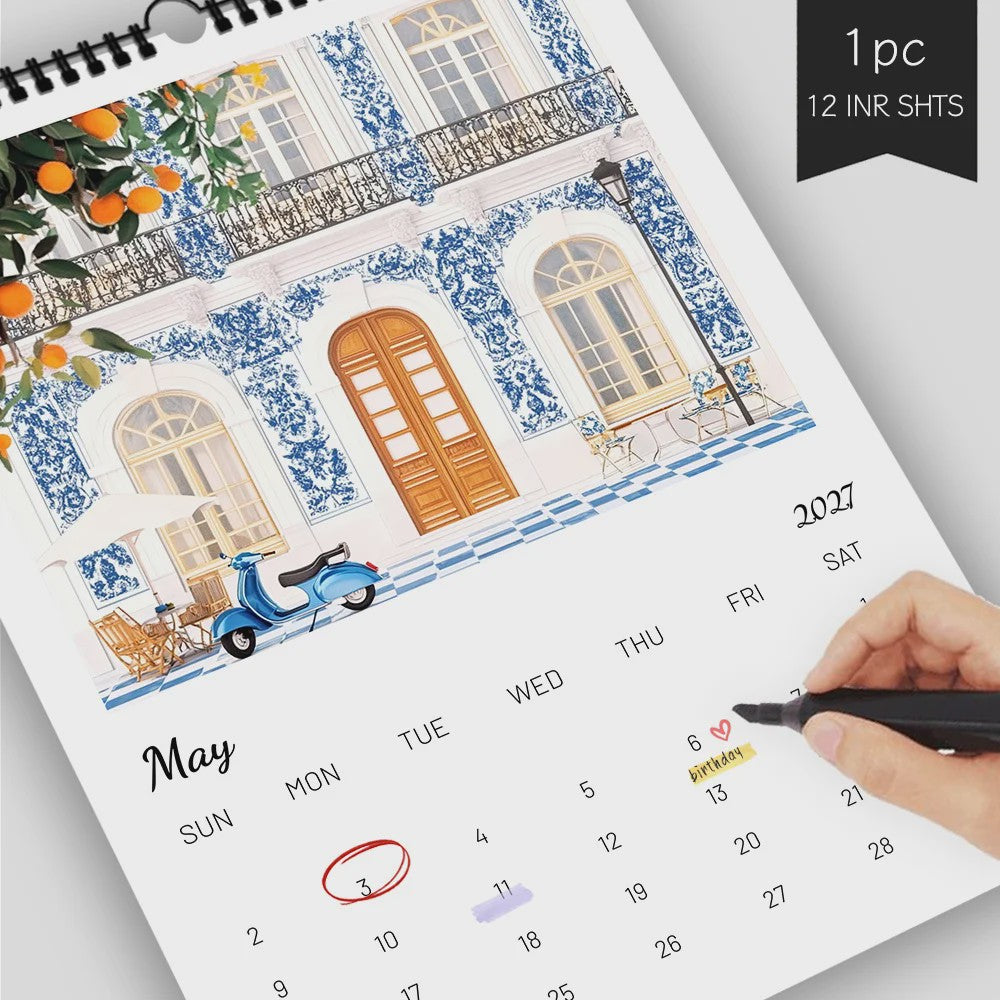 2027 Wandkalender met Ouyang Town Thema - 12 Maanden Planner & Perfect Cadeau