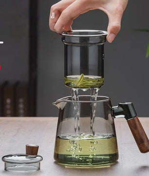 Glazen Theepot Set 600ML met Infuser en Houten Handvat - Stijlvol en Functioneel