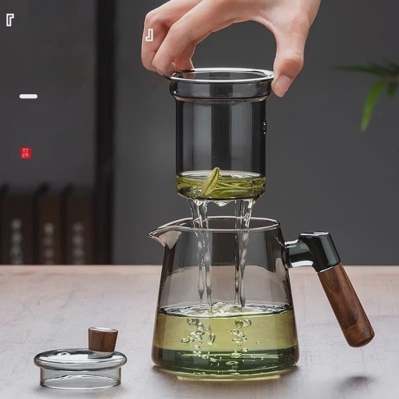Glazen Theepot Set 600ML met Infuser en Houten Handvat - Stijlvol en Functioneel