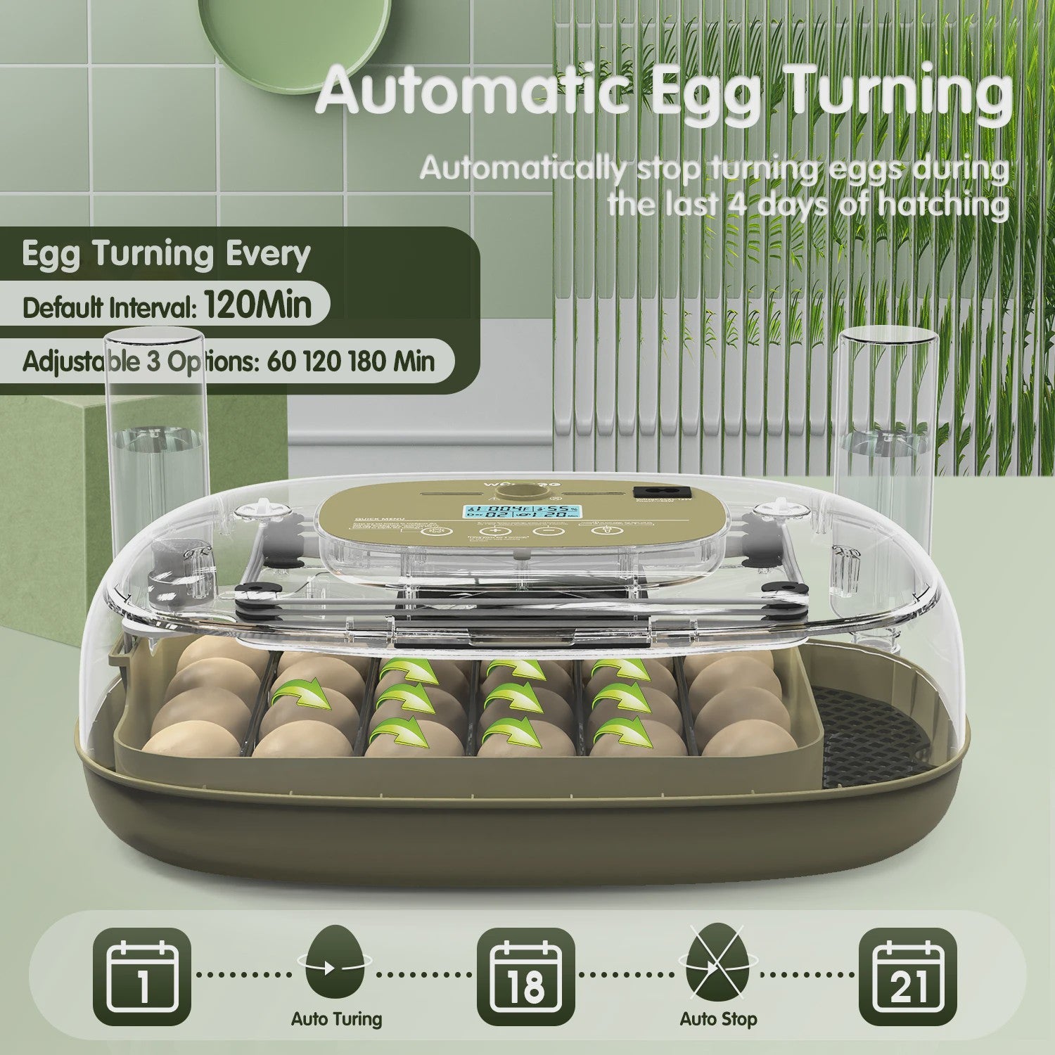 Automatische 24-Eieren Incubator: Temperatuur & Vochtigheid Display, Automatische Watertoevoer, Eiercandler & Keerfunctie