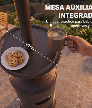 Outsunny Terrasverwarmer Gas 13 kW met Tafel, Wielen en Anti-kantel Beveiliging