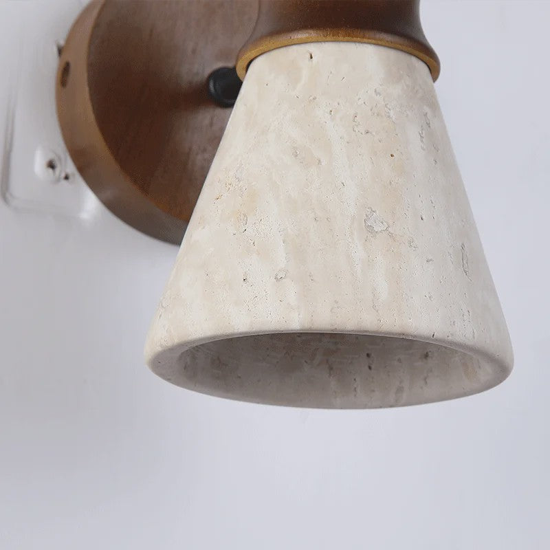 Klassieke Wandlamp van Natuursteen (Geel Travertin) - Sfeervolle Slaapkamerverlichting