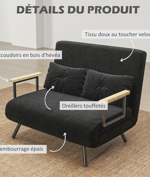 Zwarte 4-in-1 Sofa Bed met Verstelbare Rugleuning en 2 Kussens - Compact en Multifunctioneel